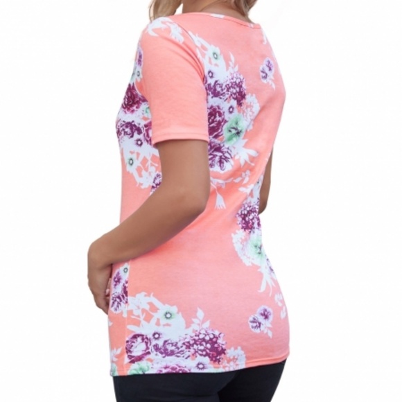 Pink Floral Crisscross Neck Detail Top - Picture 3 of 3